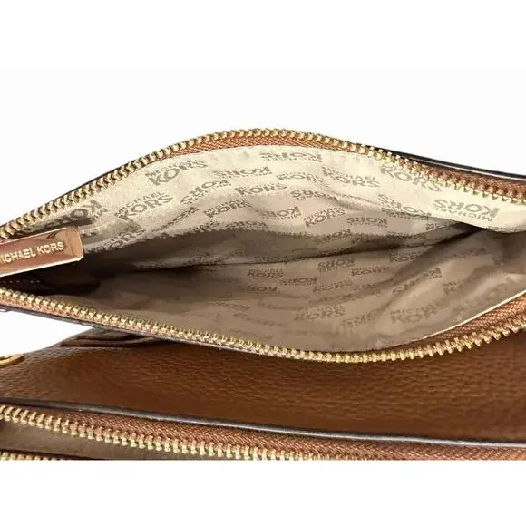 Michael Kors Fulton Double Zip Crossbody Pebble Leather Brown W/ Gold Hardware - Picture 6 of 12